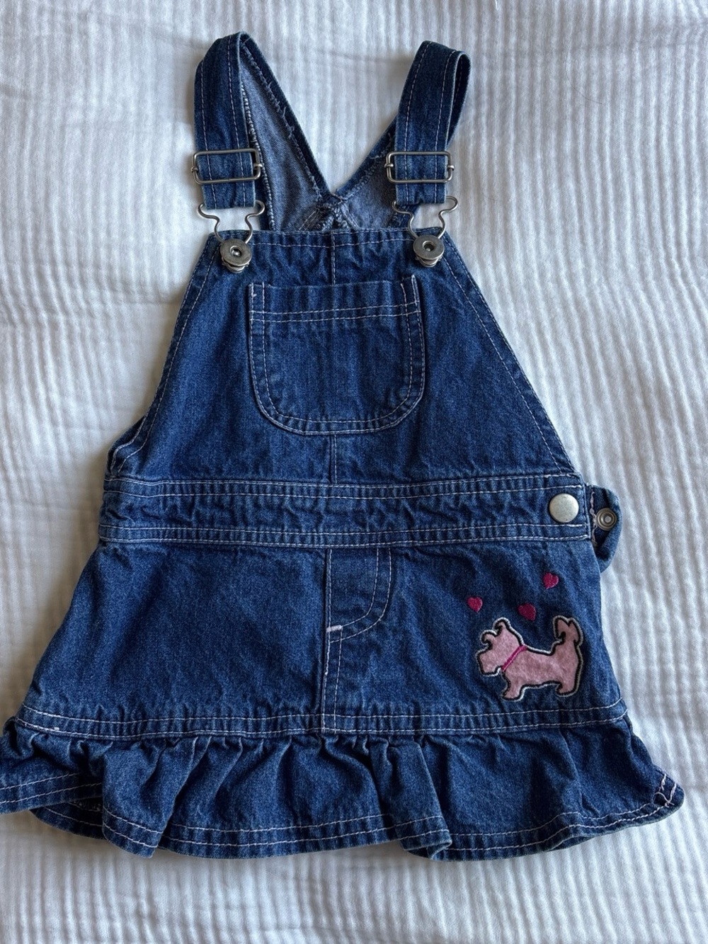 Kids Navy Denim Overall Skirt with Pink Dog Patch